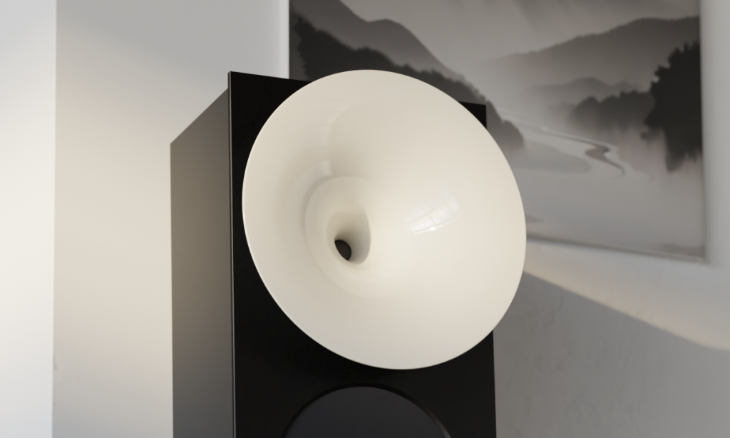 Detailaufnahme des weißen Horns der Avantgarde Opus 1 in schwarz.