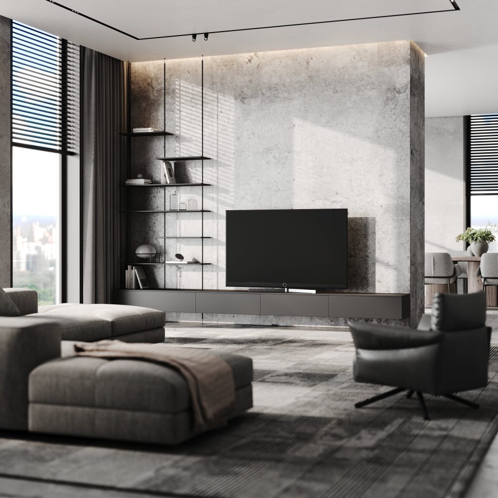 LOEWE Stellar Black Lava in einem modernem Wohnzimmer